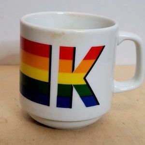 Vintage Rainbow Monogram Coffee Mug Letter K 70s 80s Retro 3.5 Inches Tall